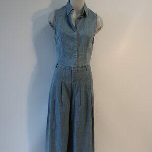 Womens Alice + Olivia 2PC Light Blue Denim Tank Button Down Top/Wide Leg Pants 4